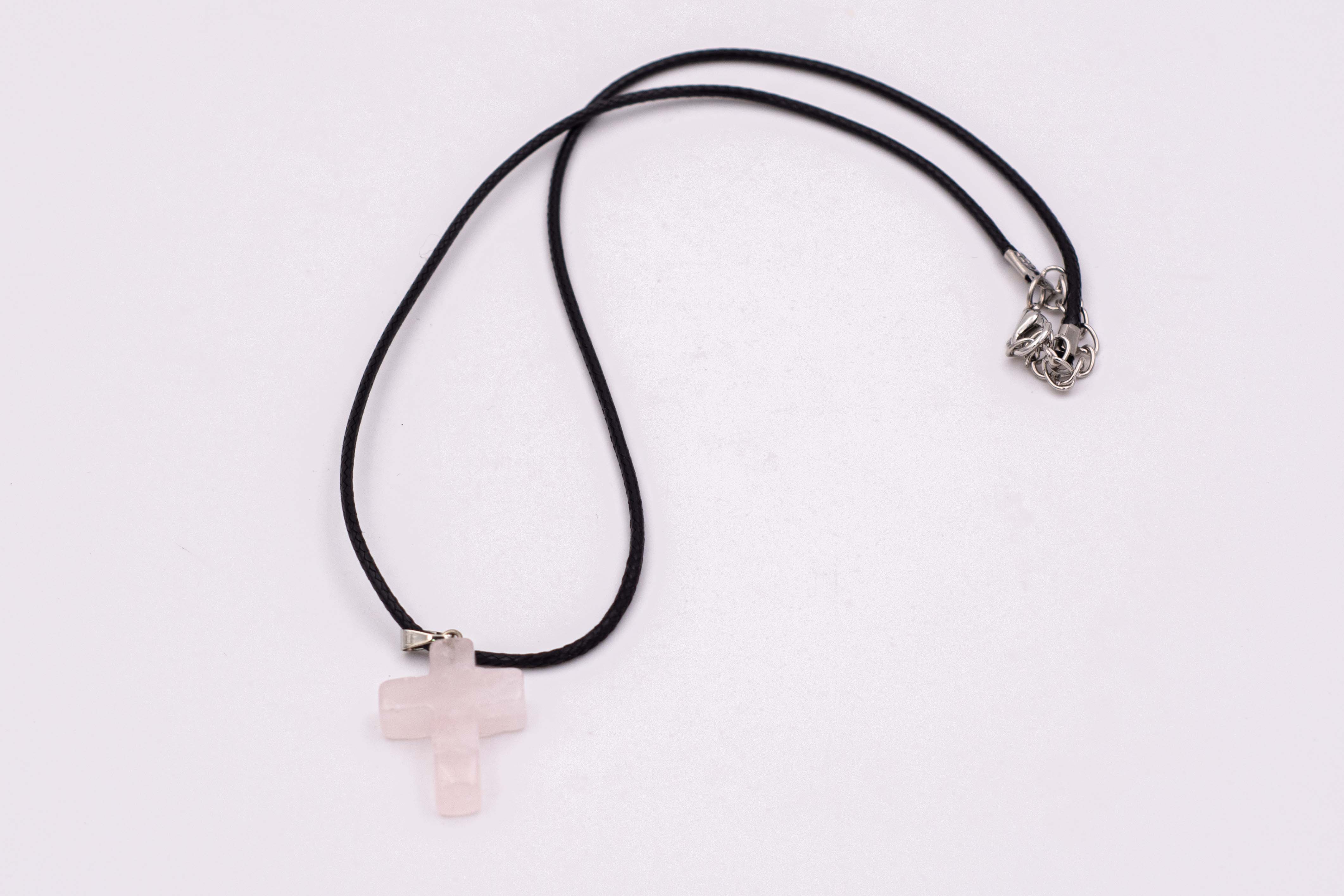 Colgante cruz cuarzo rosa