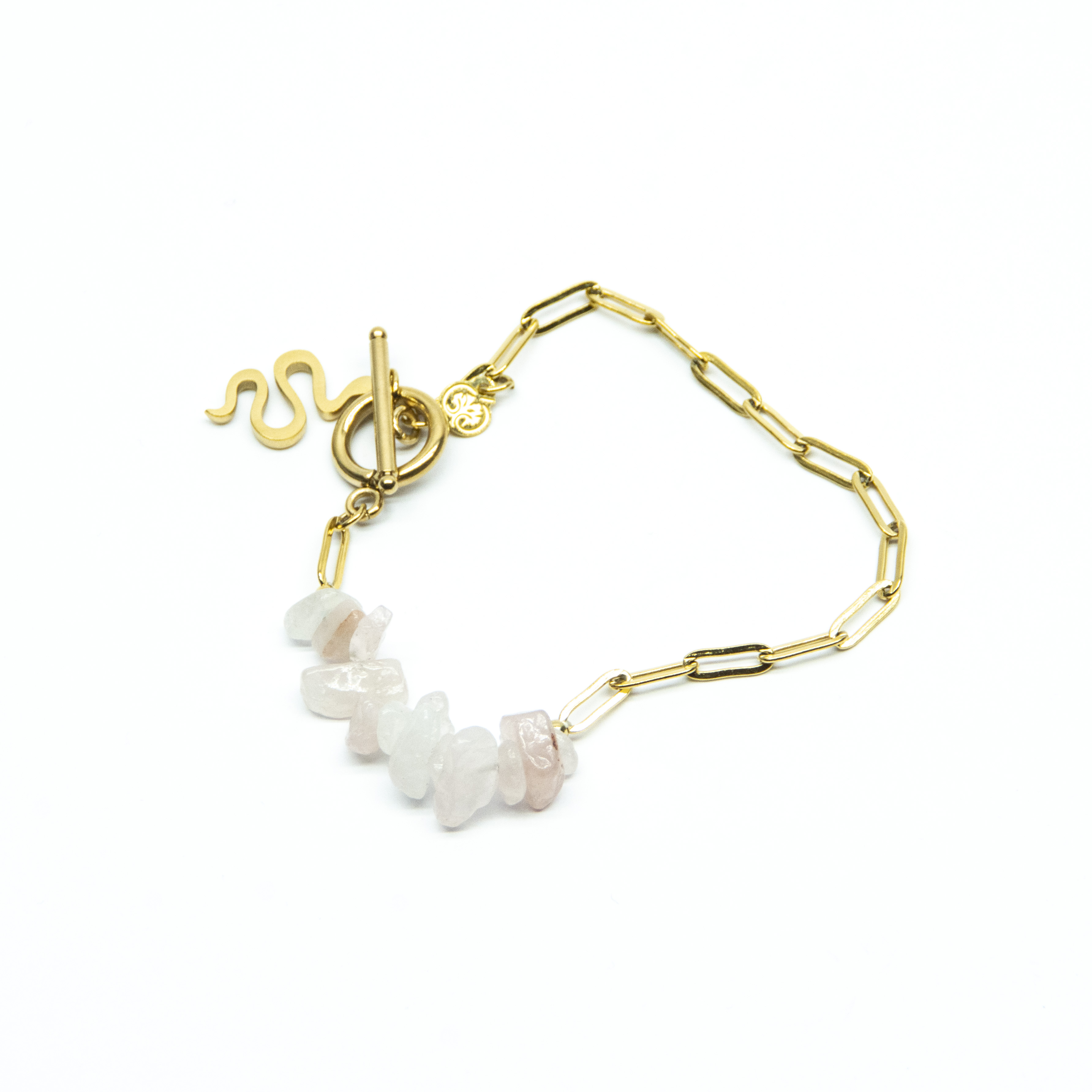 Pulsera chip cuarzo rosa dorado