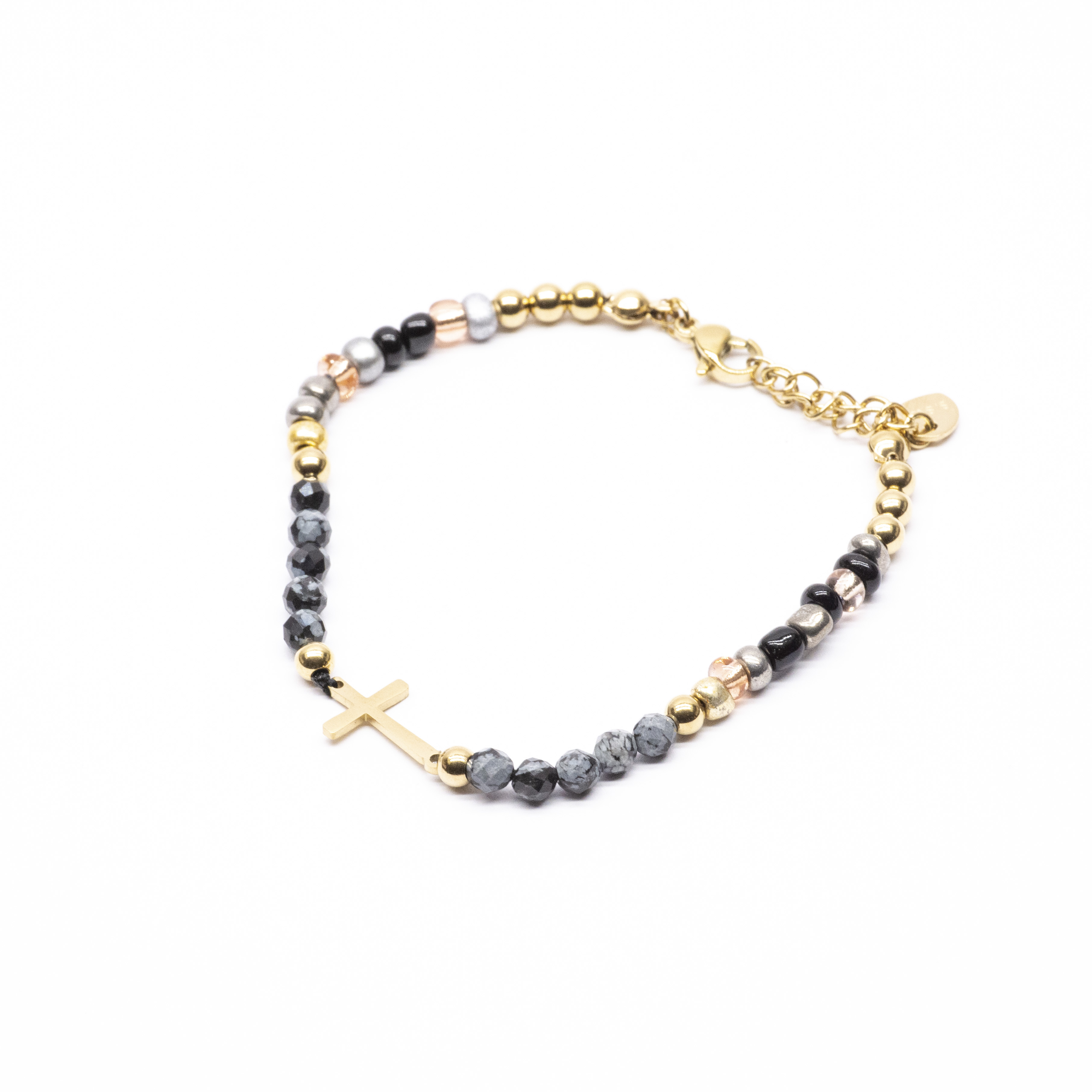 Pulsera obsidiana cruz